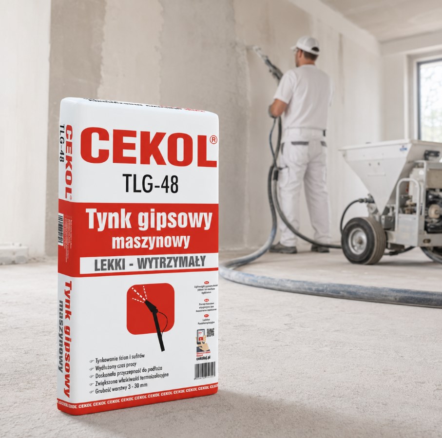 CEKOL TLG-48 lekki tynk gipsowy maszynowy 20 kg do ścian i sufitów